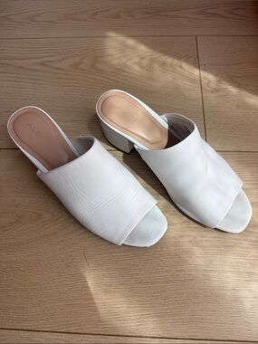 ALDO White Open-Toe Leather Mule Heels
